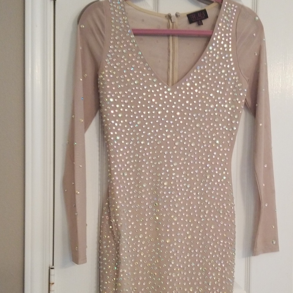 Nude Rhinestones Minidress